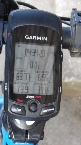 Garmin Edge 705 - showing 63.77 miles