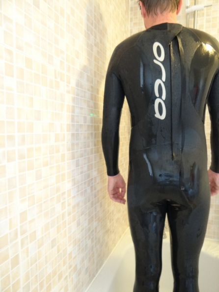 orca speedsuit in the shower