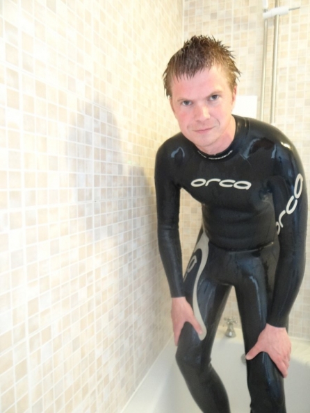 orca speedsuit in the shower