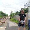 Holding my back helmet at Elton and Orston railway station
