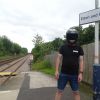Wearing my back helmet at Elton and Orston railway station