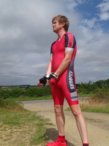 Synergy Red Cycling Skinsuit + Clejuso handcuffs